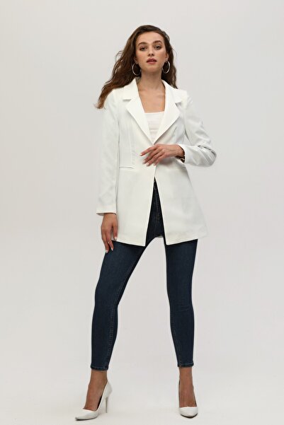 Feminist Leopar Astar Detaylı Krep Blazer Ceket Ekru 0105120