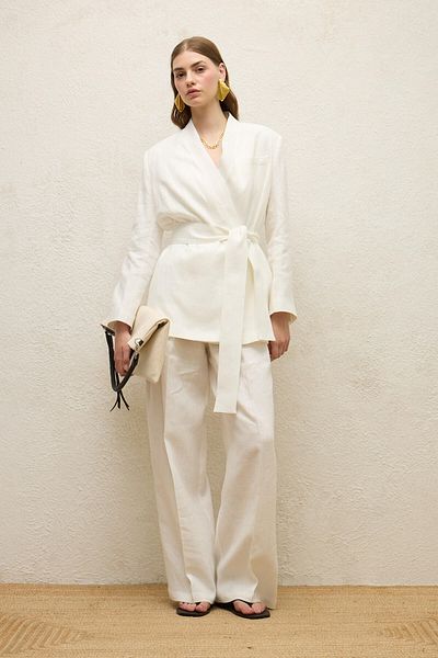 Manuka Ecru Linen Palazzo Pants