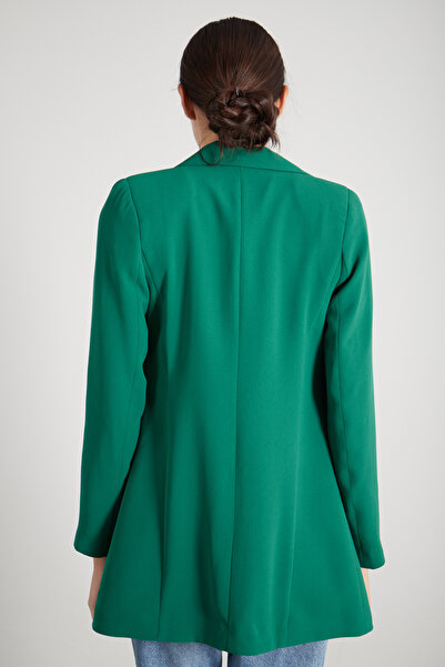 Feminist Leopard Lining Detailed Crepe Blazer Jacket Emerald0105120