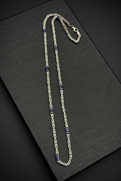 FRNCH 925 Ayar Gümüş İtalyan Model Zirkon Taşlı Gümüş Renk Erkek Kolye FRJ307...