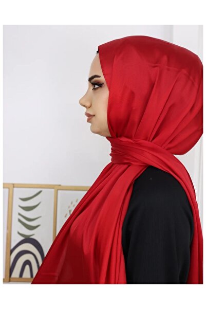 Trablus Janjan Shiny Satin Textured Hijab Evening Dress Chiffon Shawl
