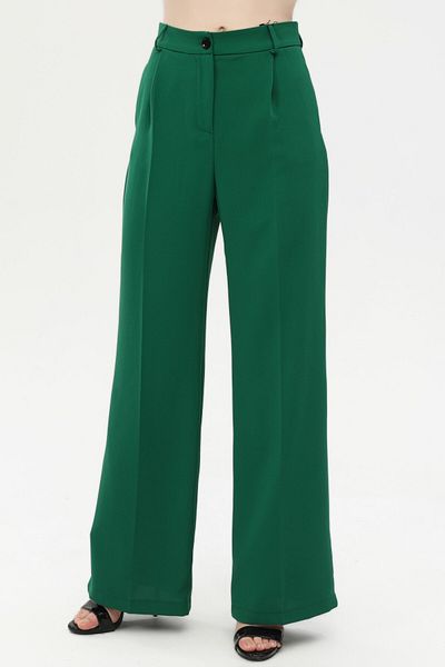 Feminist High Waist Pleated Palazzo Trousers Emerald0102066
