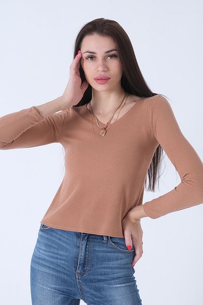 Feminist Knitted V-Neck Sweater Camel0103012
