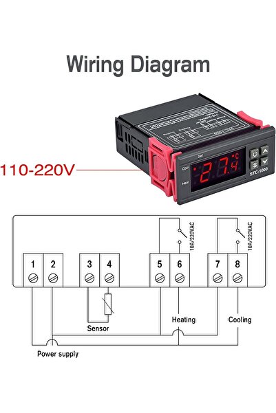 DEFNE ELEKTRONİK Stc-1000 Ac 110-220v 10a Lcd Ekranlı Ntc Sensörlü Termostat Sıcaklık Kontrol Modülü