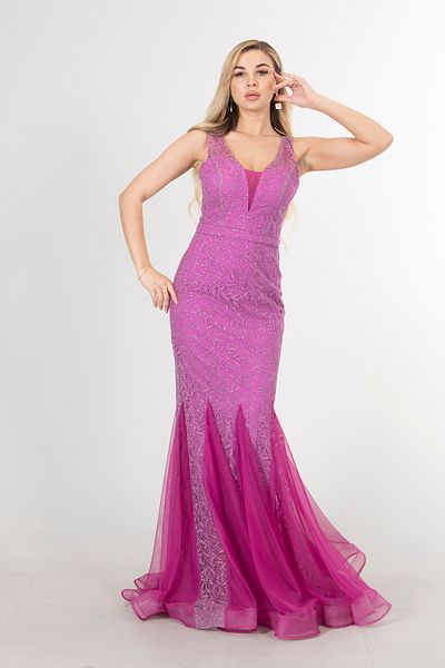 Feminist Glittery Fish Evening Dress Purple1301760