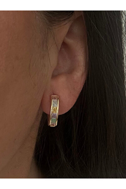 bijutericim Stone Detailed Color Hoop Earrings