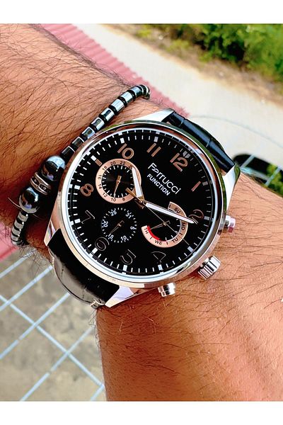 Ferrucci Functional Leather Cord Steel Case Men's Wristwatch + Bracelet with Gift