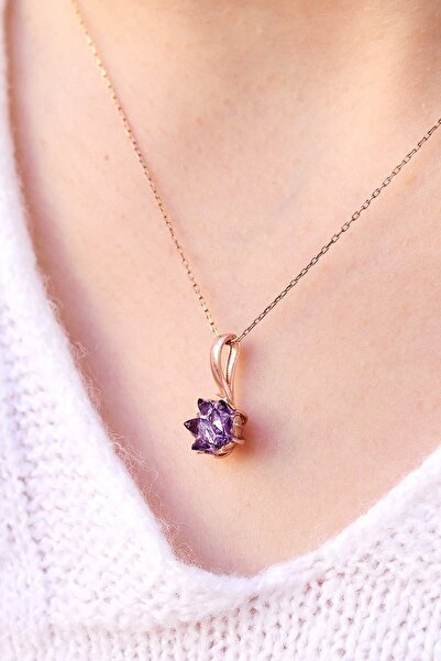 Genel Markalar Mor Lotus Çiçeği 14 K Rose Altın Kaplama Kadın Kolye