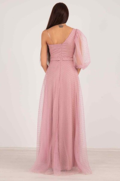 belamore Βραδινό φόρεμα με γκλίτερ τούλι με έναν ώμο - φόρεμα αποφοίτησης σε σκόνη 1301637