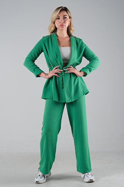 Feminist Keten Pantolonlu Takım Zümrüt 0106319