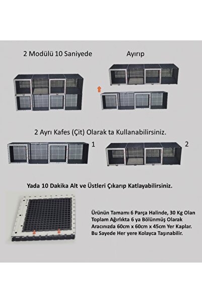 Leganest 60cm X 240cm Yükseklik 120cm Kedi, Tabanı Dolu Üstü Kapalı 2 Katlı Çit - Kafes