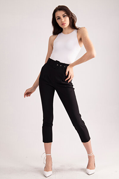 belamore Geniş Kemerli Bilek Paça Klasik Pantolon Siyah 0303553