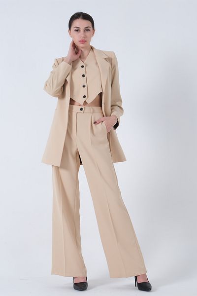 Feminist 3-Piece Suit with Jacket-Vest Trousers Stone0106324