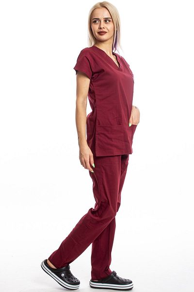 Simirna Üniforma Claret Red Bat Sleeve Unisex Guard Team - High Cotton and Lycra Nurse Doctor's Shirt