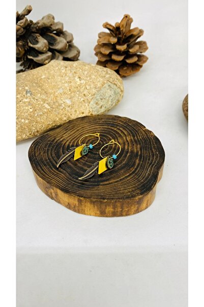 Porsuk Alternatif أقراط نسائية نسائية مصنوعة يدوياً من الريش المعدني العرقي