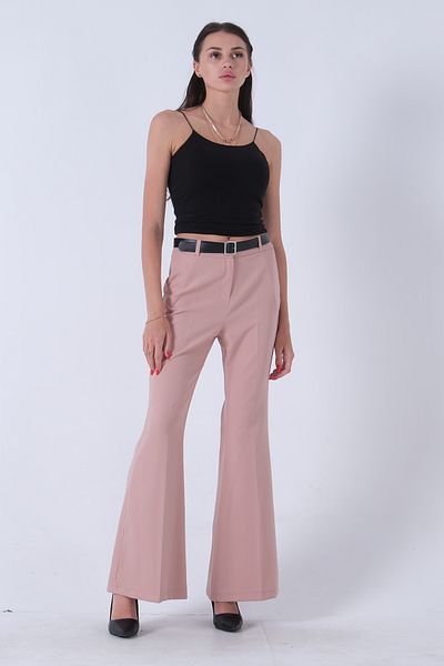 Feminist High Waist Beige Flared Leg Trousers -0303891