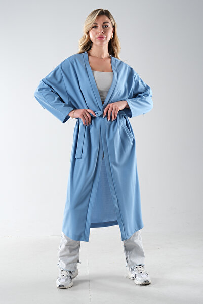 Feminist Krep Belden Kuşaklı Kimono Bebe Mavi 0107121