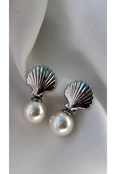 Vi store Gümüş Kaplama Incili Midye Küpe