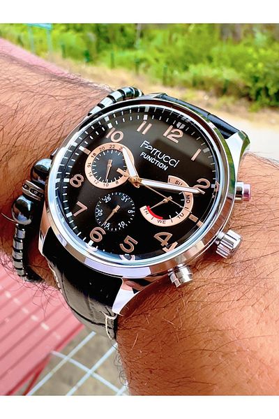 Ferrucci Functional Leather Cord Steel Case Men's Wristwatch + Bracelet with Gift