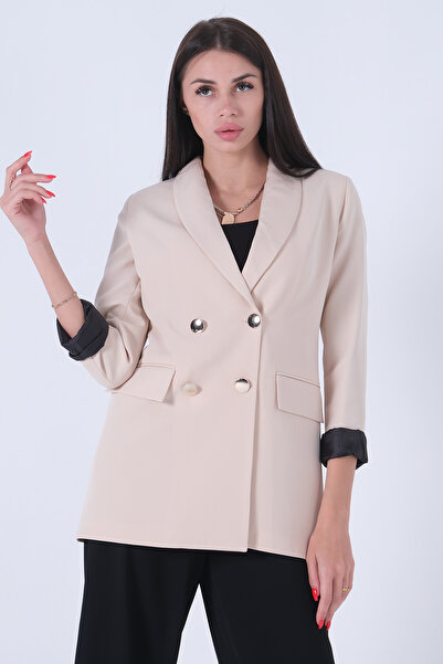 Feminist Vatkalı Astarlı Ceket Bej 3971156