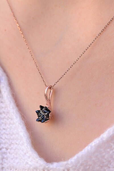 LOTUS GÜMÜŞ Siyah Lotus Çiçeği 14 K Rose Altın Kaplama Kadın Kolye