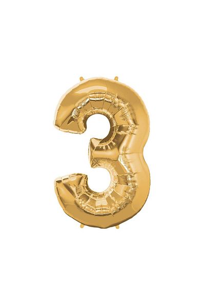 PARTİSERÜVENİ Number Balloon Follyo 3 - Gold Color, 40 Inch, 100 CM
