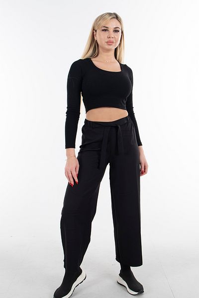 Feminist Wide Leg Elastic Trousers Black3101102