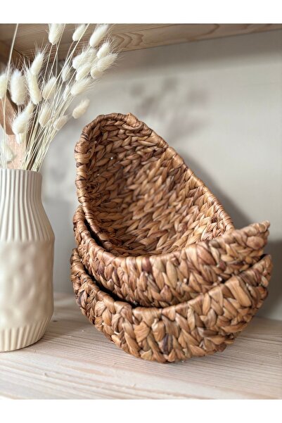 BOHEM Hasır Örgü Kayık Meyve Sepeti Orta Boy