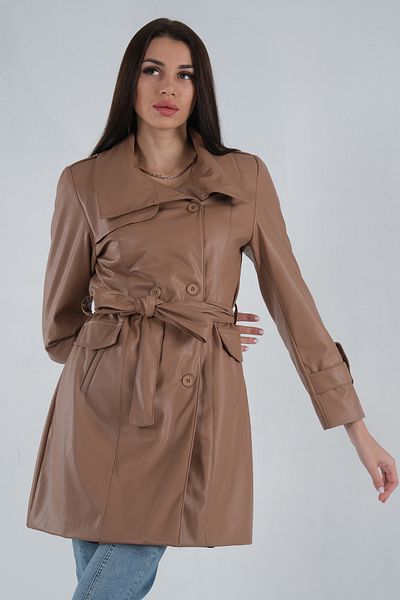 Feminist Aimetric Collar Belted Leather Cap Milky Brown0107131
