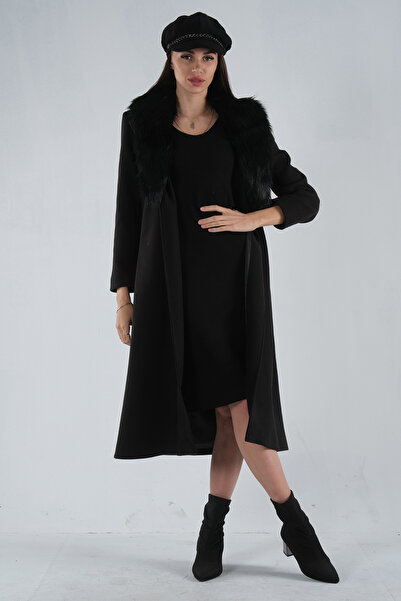 Feminist Μαύρο παλτό Stamp - Κινητή Γούνα και Φόδρα 0108070