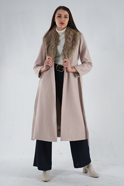 Feminist Seyyar Kürklü Astarlı Kaşe Kaban Taş 0108070