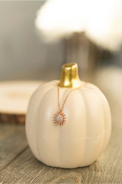 LOTUS GÜMÜŞ Güneş Model 14k Rose Gold Kaplama Kadın Kolye