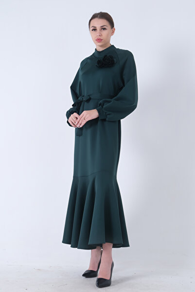 Feminist Bisiklet Yaka Belden Kuşaklı Elbise Zümrüt 4593266