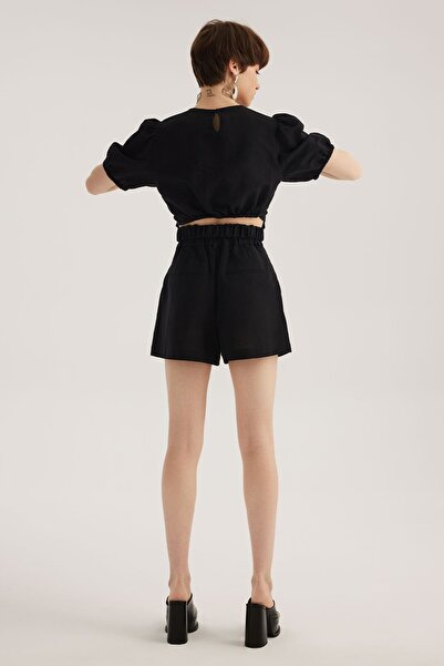 STELLA PULVIS Siyah Keten Karışımlı Pileli Şort