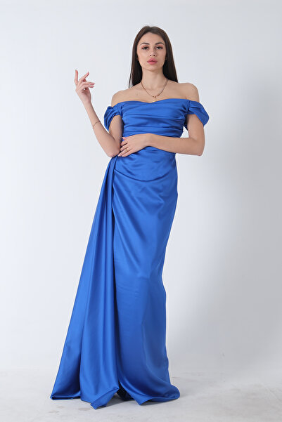 Feminist Drape Detailed Satin Fabric Evening Dress Saks9704858