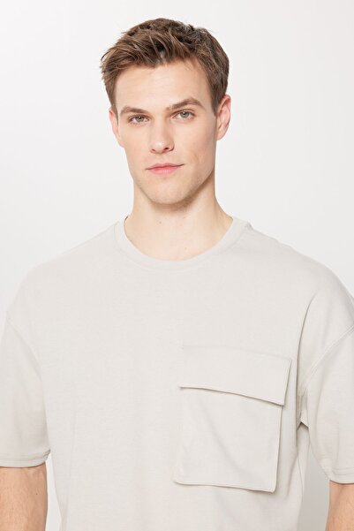 AC&Co / Altınyıldız Classics Ανδρικό μπλουζάκι σε γκρι Oversize βαμβακερό λαιμόκοψη