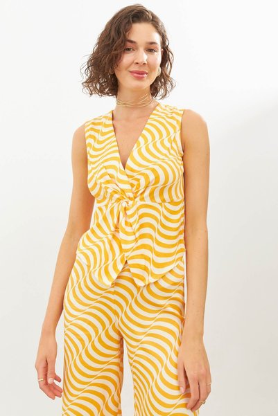 STELLA PULVIS Orange Knot Detailed Sleeveless Blouse