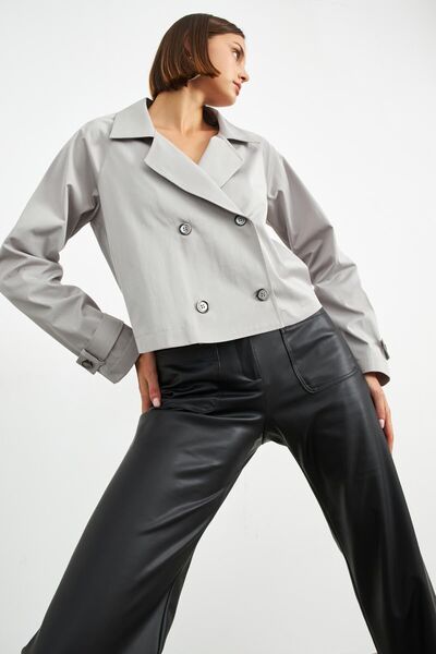 STELLA PULVIS Gri Kruvaze Astarsız Reglan Kol Kısa Trençkot