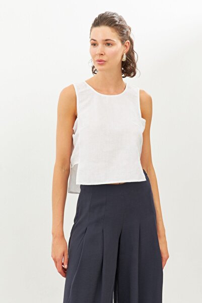 STELLA PULVIS Λευκή λινή αμάνικη μπλούζα