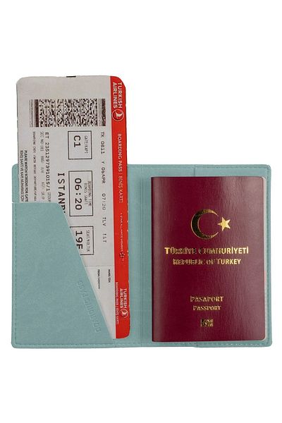 Smyrna Acar Mira Thermo Δερμάτινη θήκη διαβατηρίου με στάμπα Θήκη διαβατηρίου Ταξιδιωτικό πορτοφόλι Ice Green