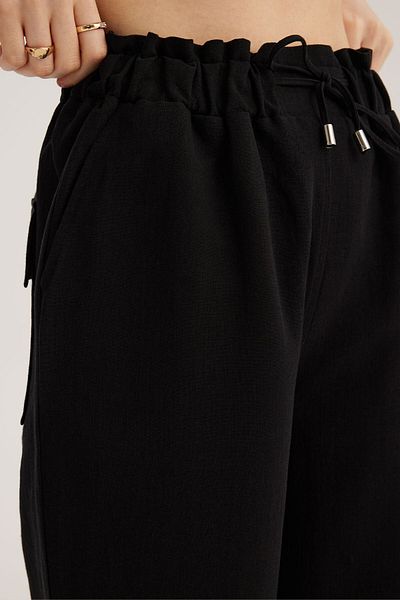 STELLA PULVIS Black Linen Blended High Waist Paperbag Trousers