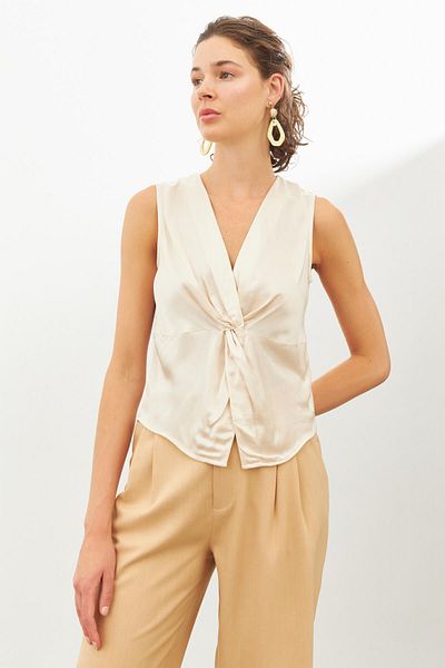 STELLA PULVIS Ecru Knot Detailed Sleeveless Blouse