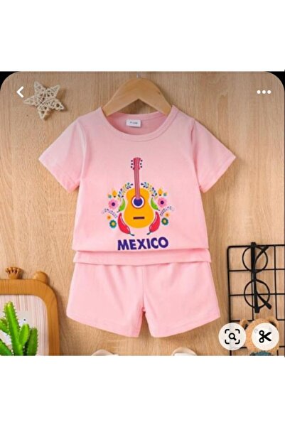 VESTIR BIEN Розов комплект за момичета с принт на китара