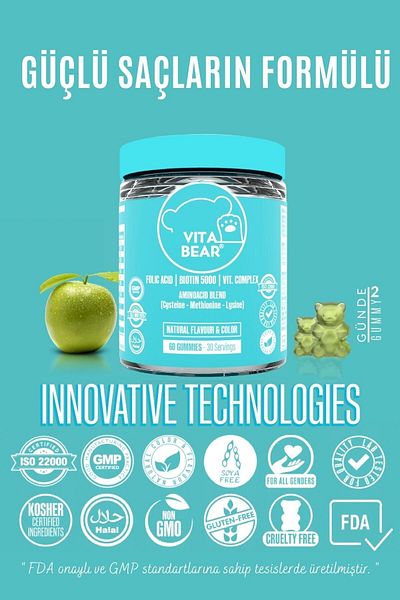 Vita Bear فيتامين الصمغ القوي للشعر 60 قطعة × 2