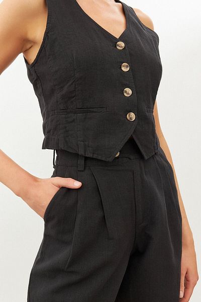 STELLA PULVIS Black Linen Vest