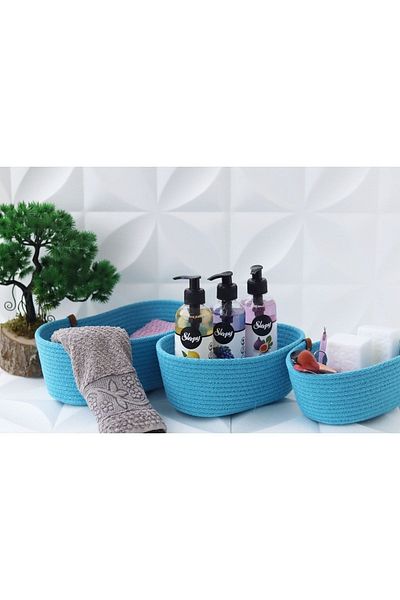 milahandmade Σετ Καλάθι Μπάνιου 3 Τεμαχίων Βαμβακερό σχοινί σε μπλε χρώμα