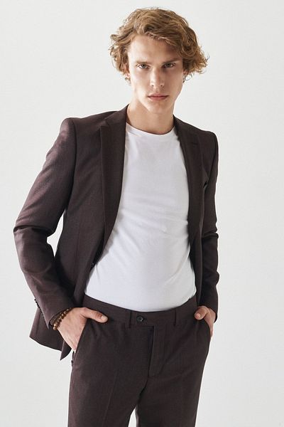 ALTINYILDIZ CLASSICS Burgundy-Grey Extra Slim Fit Nano Suit - Water and Stain Resistant, Mono Neck