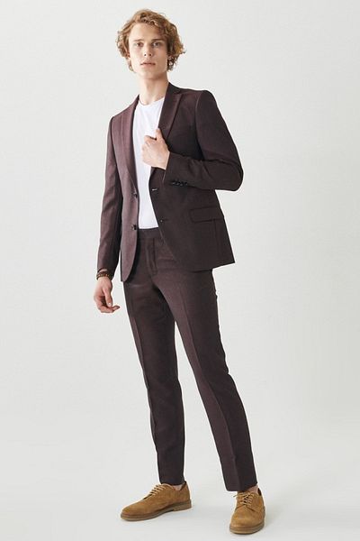 ALTINYILDIZ CLASSICS Burgundy-Grey Extra Slim Fit Nano Suit - Water and Stain Resistant, Mono Neck