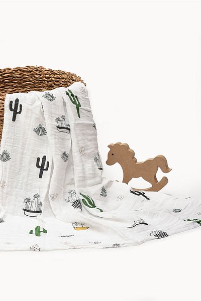 Lilabio 110x110 Cactus Patterned 100% Organic Cotton Muslin Blanket