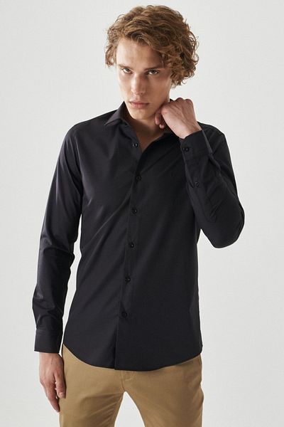 ALTINYILDIZ CLASSICS Ανδρικό μαύρο προσαρμοσμένο πουκάμισο Slim Fit Slim Fit